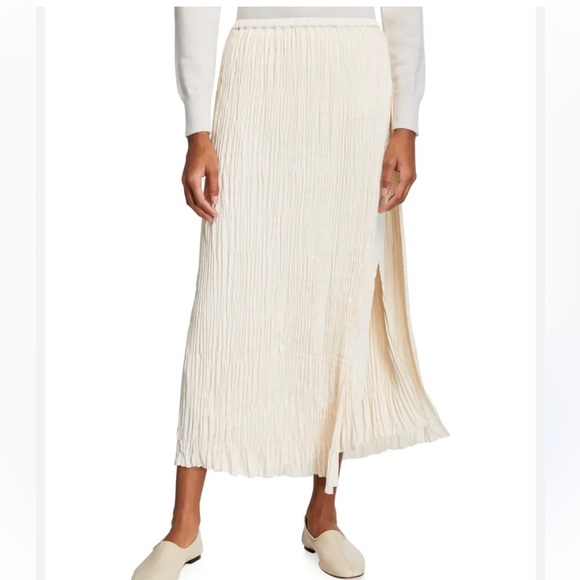 Vince Pleated Paneled Satin Midi Skirt